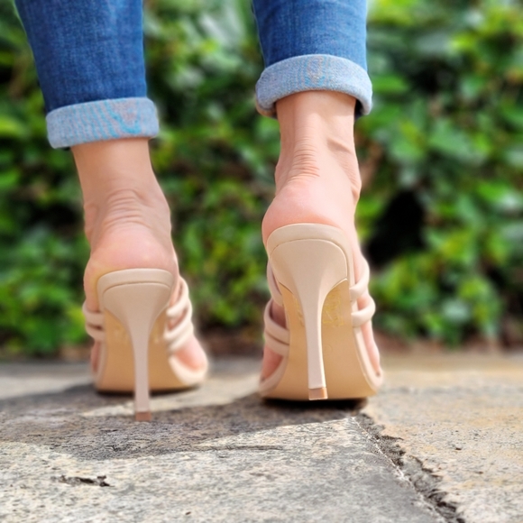 Nude Square Toe Padded Strappy Heel Sandals - Picture 3 of 7